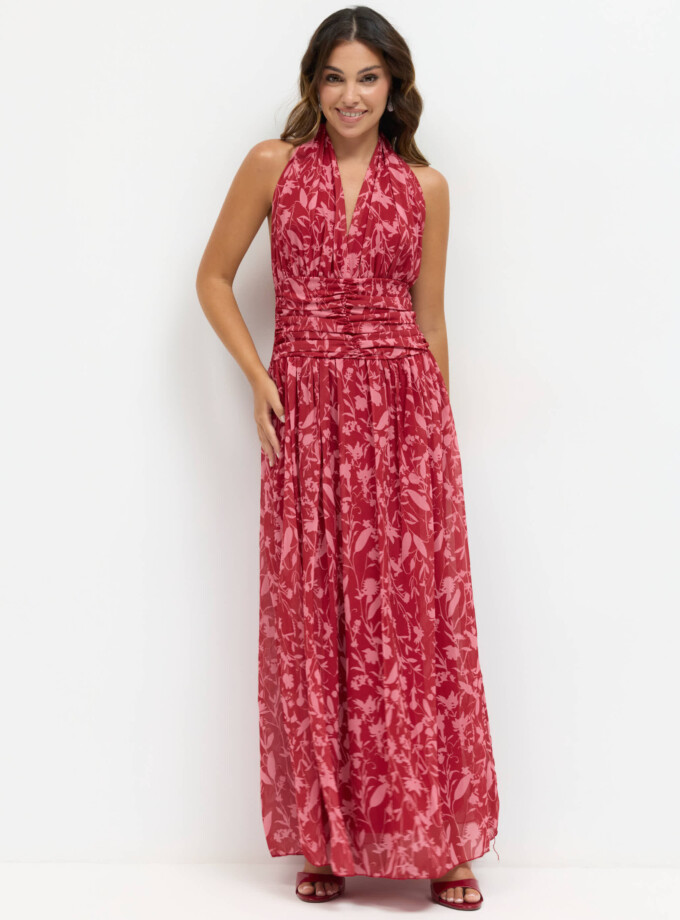 Vestido Gasa Estampado Escote