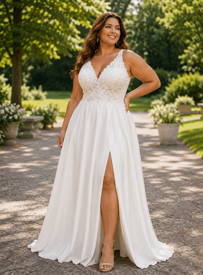 Vestido Encaje Falda Seda Novia Cury