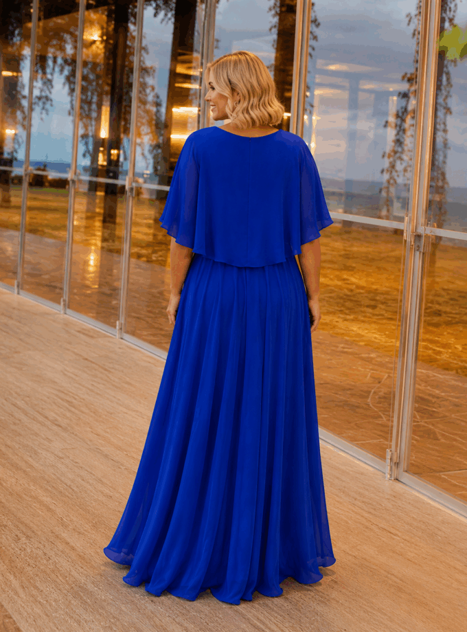 Vestido Mangas Capa Cintura Encaje