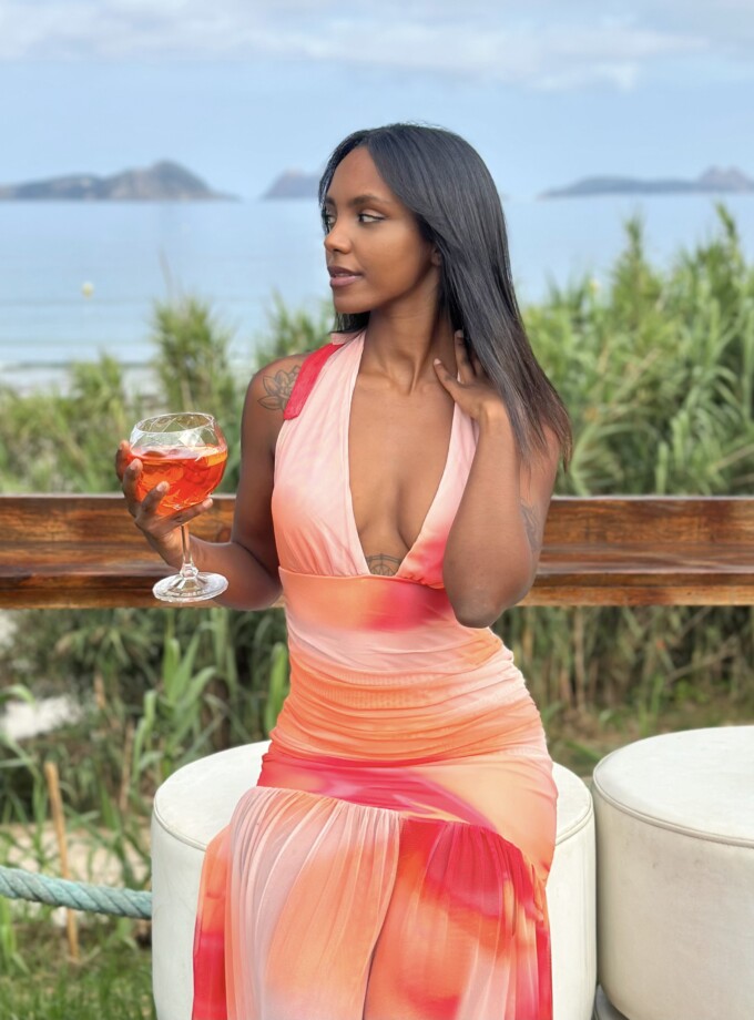 Vestido Tul Estampado Escote