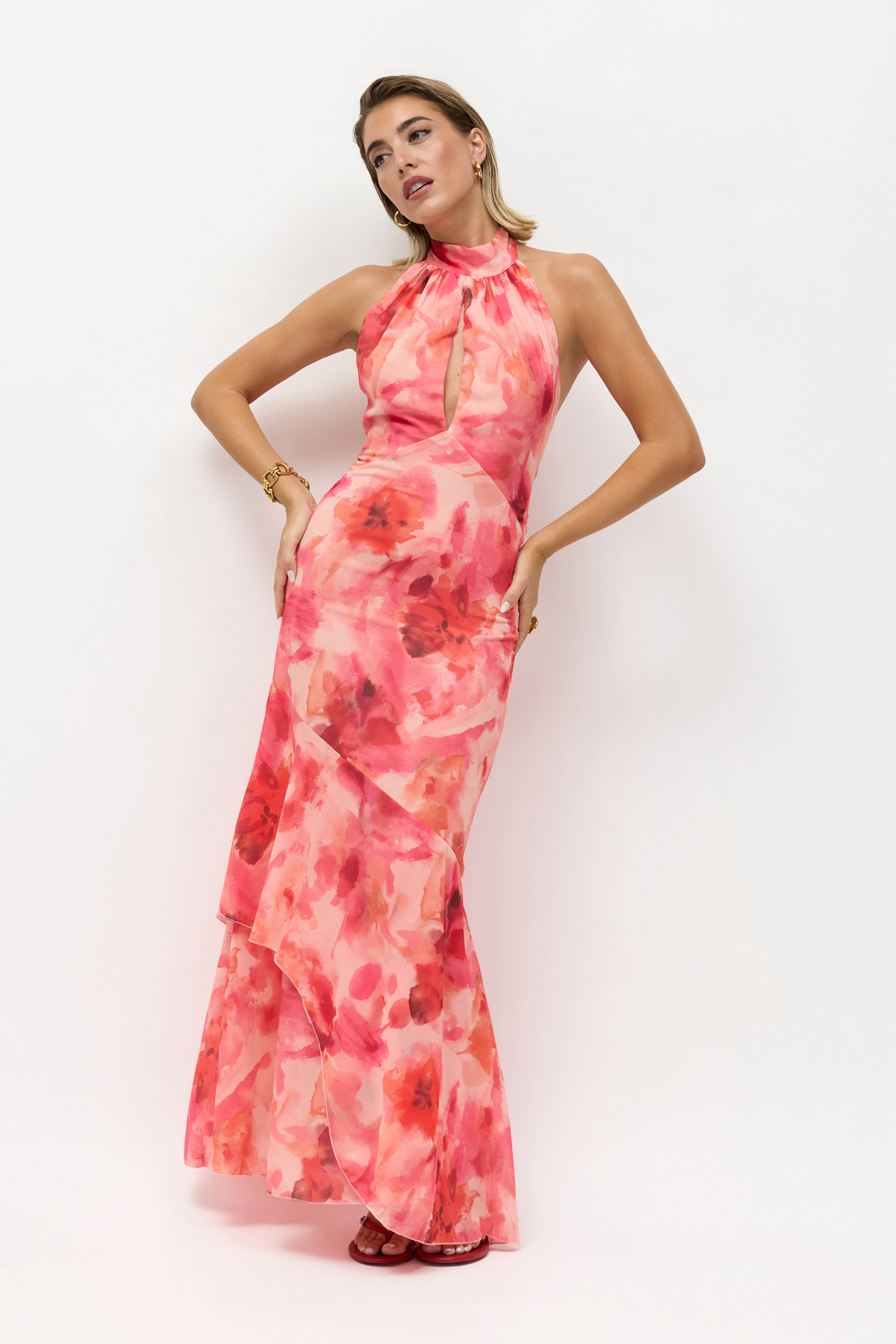 Vestido Gasa Halter Volantes Estampado - Imagen 10