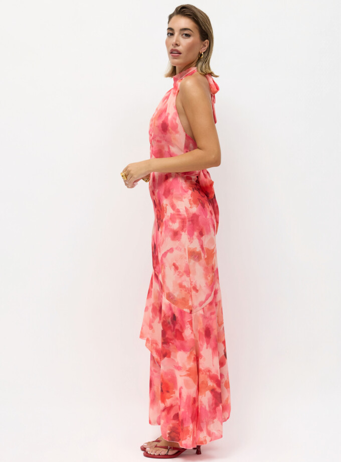 Vestido Gasa Halter Volantes Estampado