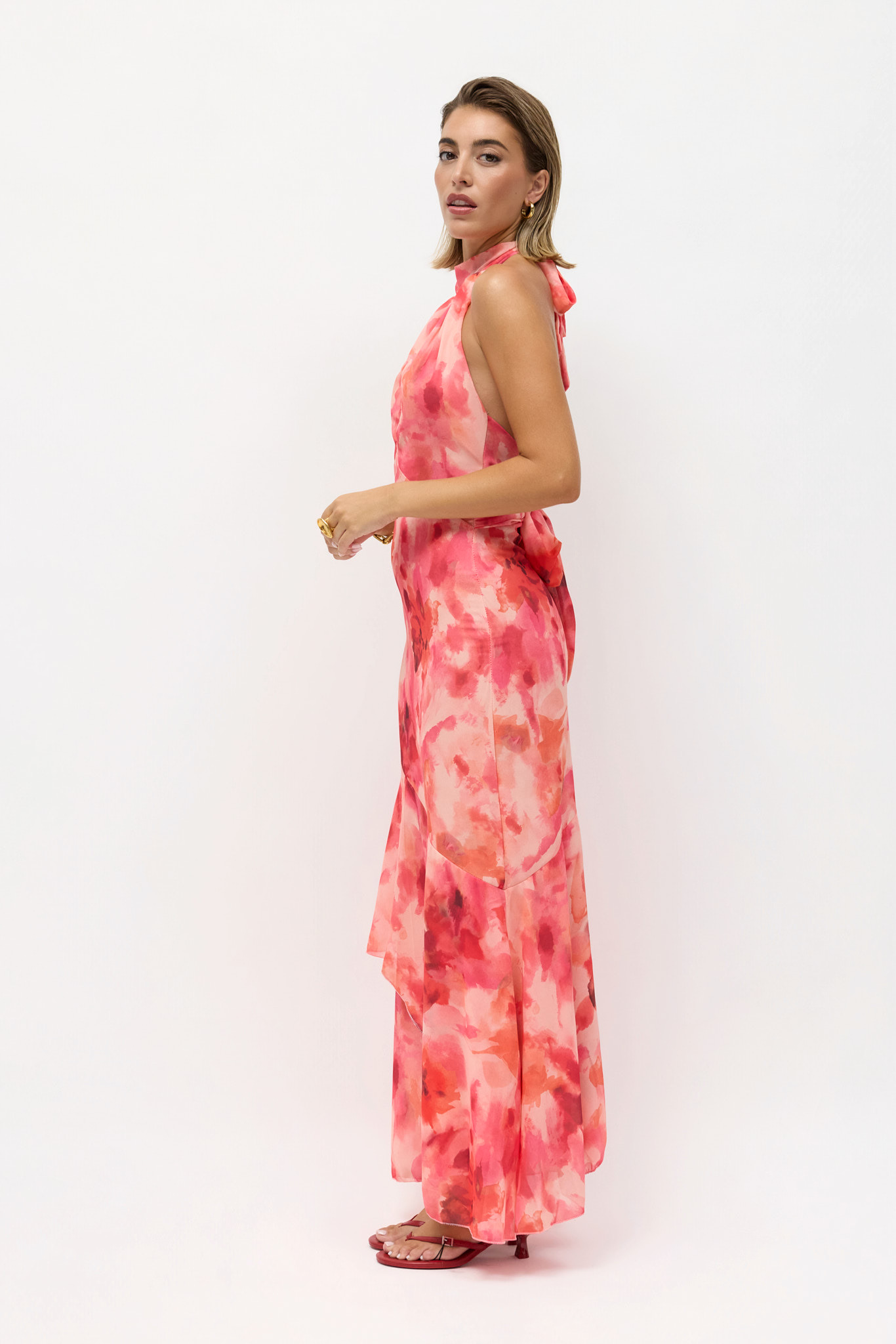 Vestido Gasa Halter Volantes Estampado - Imagen 9
