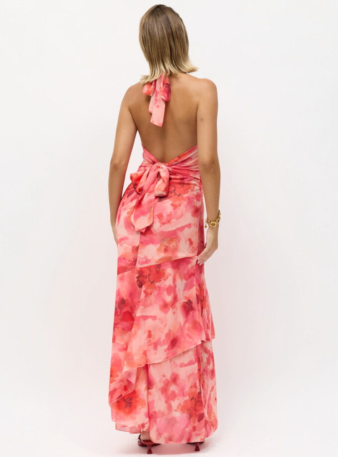 Vestido Gasa Halter Volantes Estampado