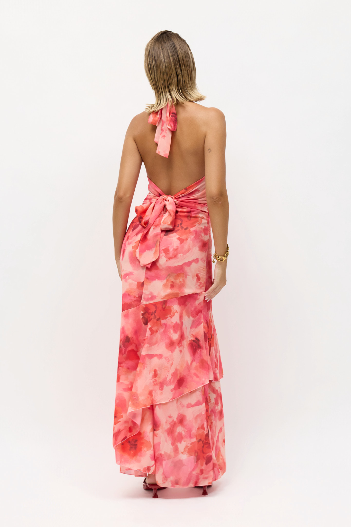 Vestido Gasa Halter Volantes Estampado - Imagen 8