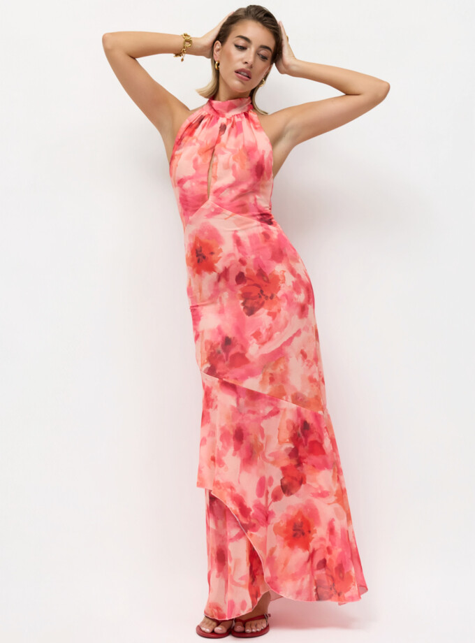 Vestido Gasa Halter Volantes Estampado