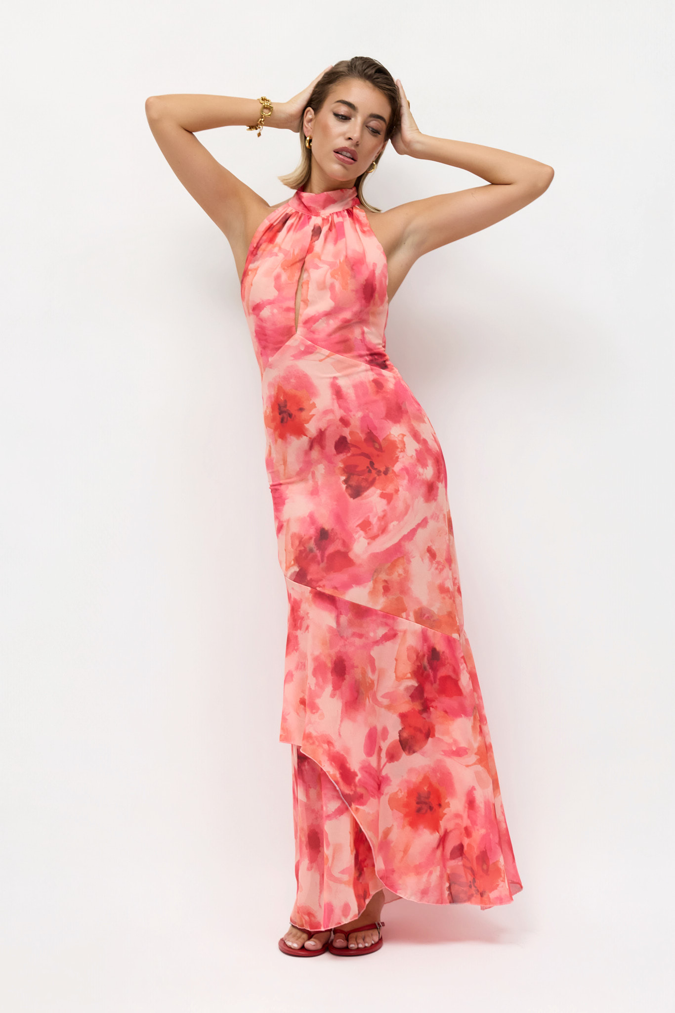 Vestido Gasa Halter Volantes Estampado - Imagen 7