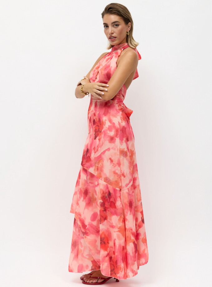 Vestido Gasa Halter Volantes Estampado