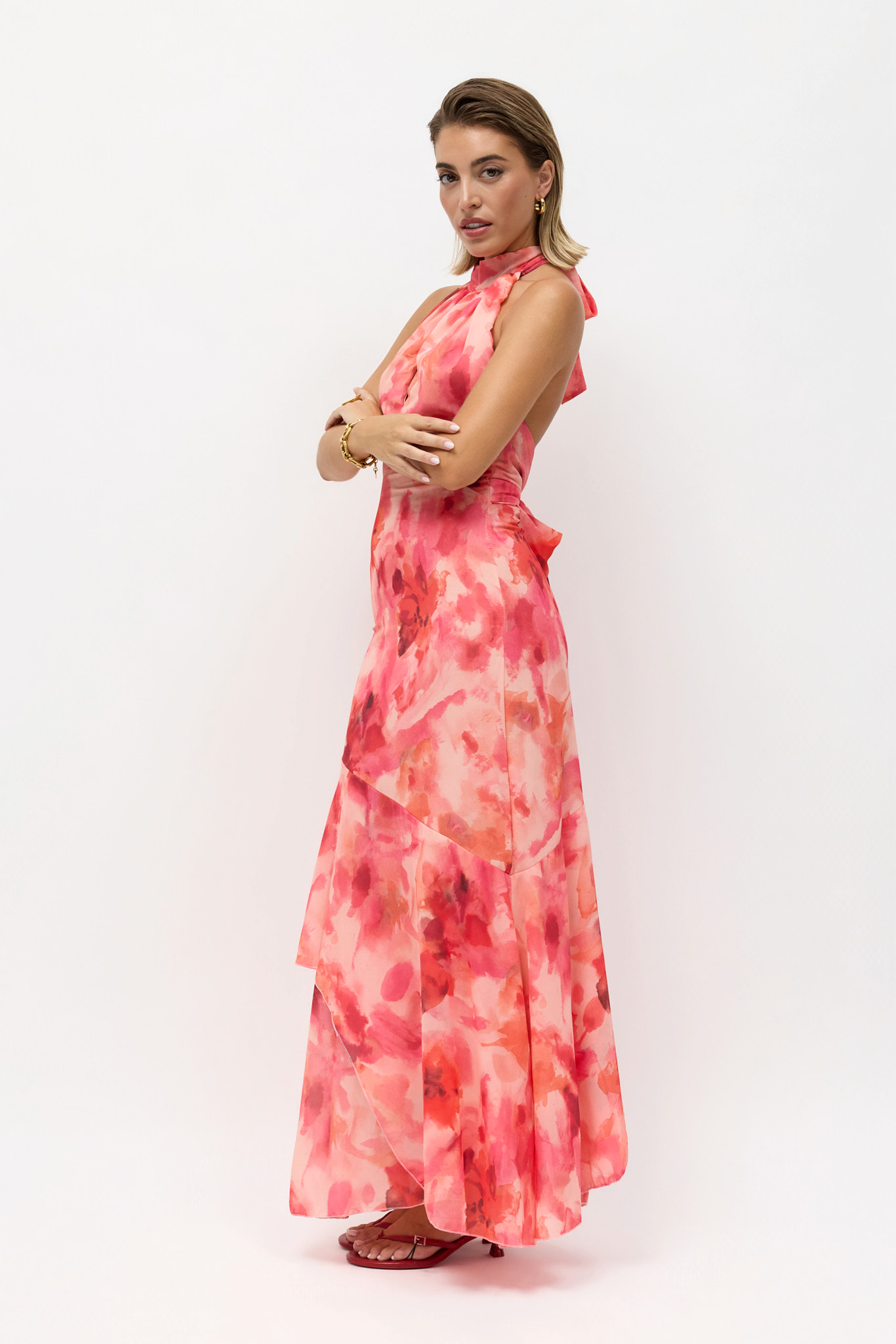 Vestido Gasa Halter Volantes Estampado - Imagen 5