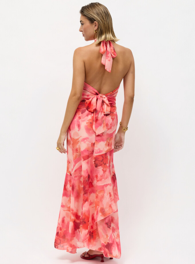 Vestido Gasa Halter Volantes Estampado