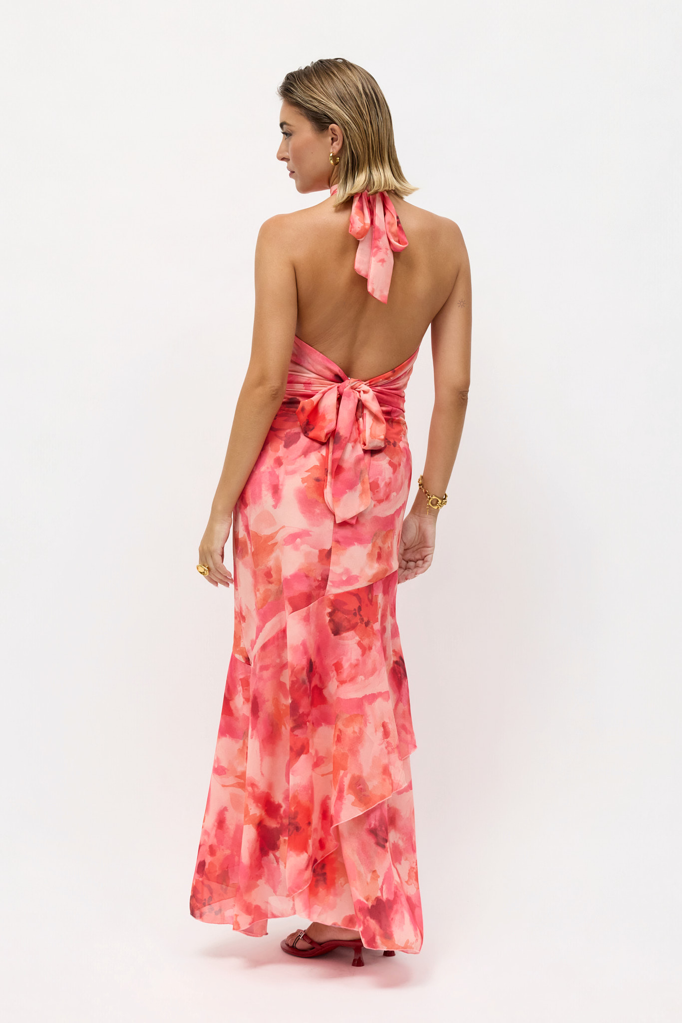 Vestido Gasa Halter Volantes Estampado - Imagen 4
