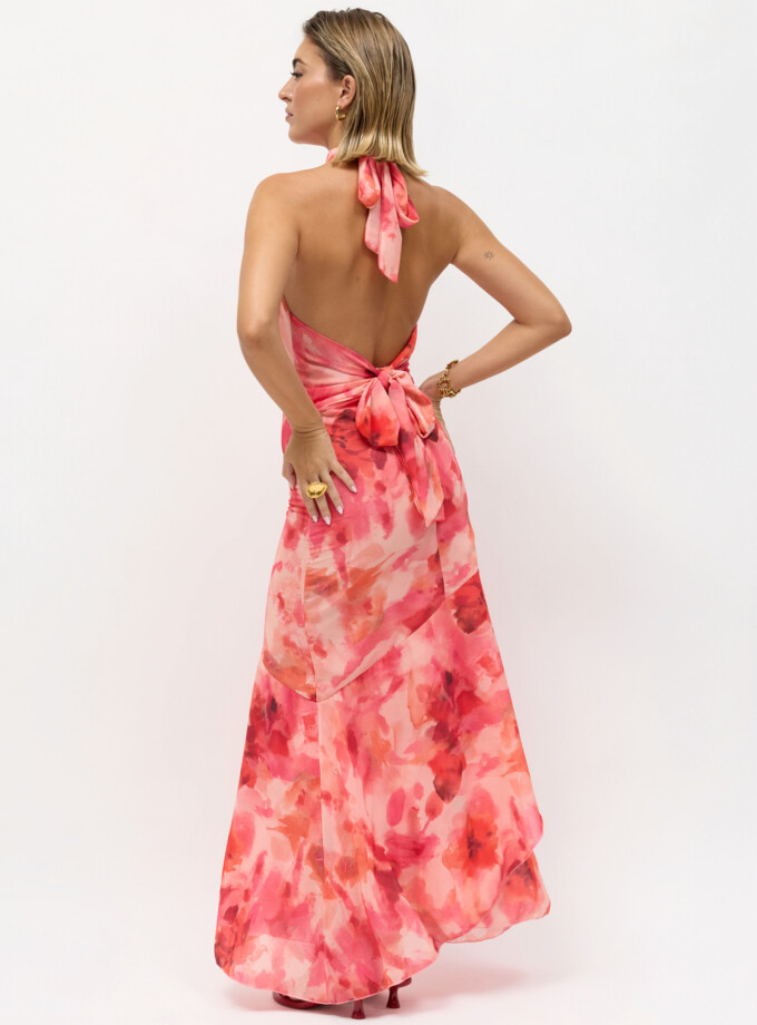 Vestido Gasa Halter Volantes Estampado