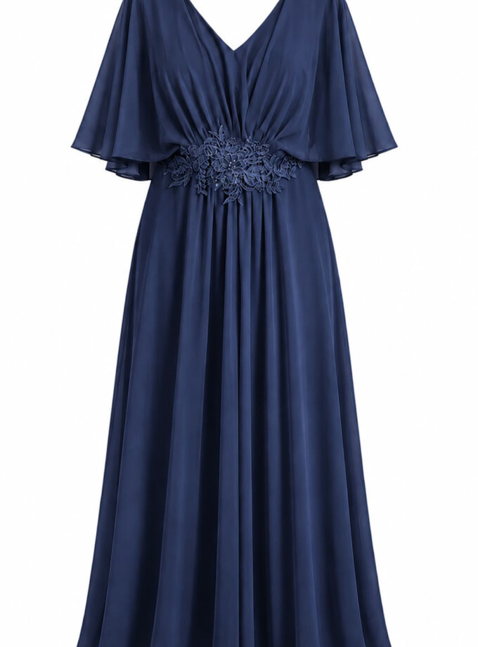 Vestido Mangas Capa Cintura Encaje
