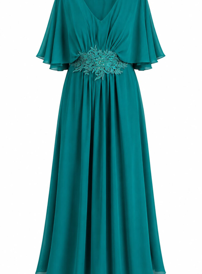 Vestido Mangas Capa Cintura Encaje