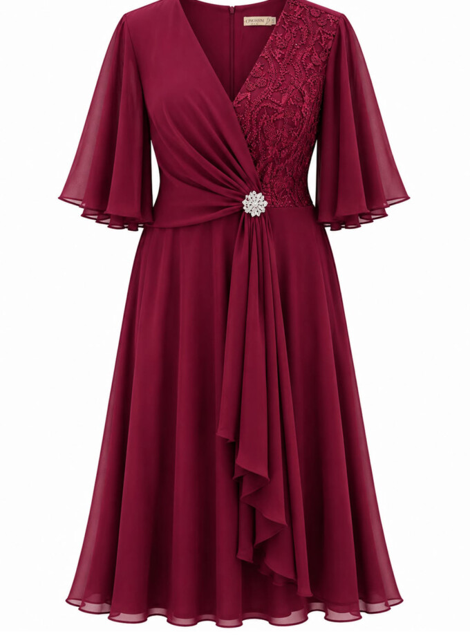 Vestido Midi Mangas Encaje Broche Curvy