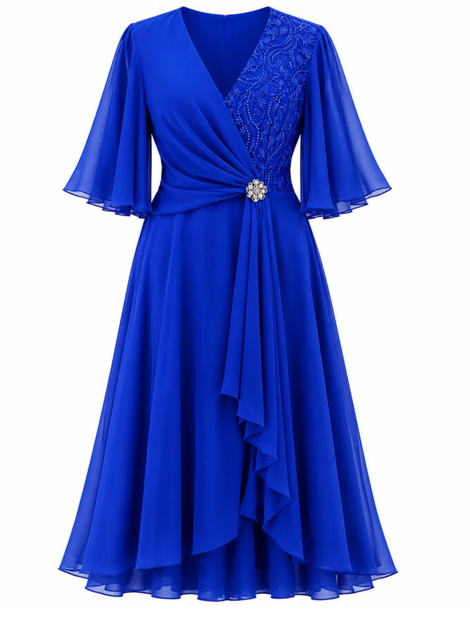 Vestido Midi Mangas Encaje Broche Curvy
