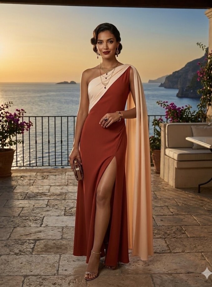 Vestido Bicolor Asimétrico Ala