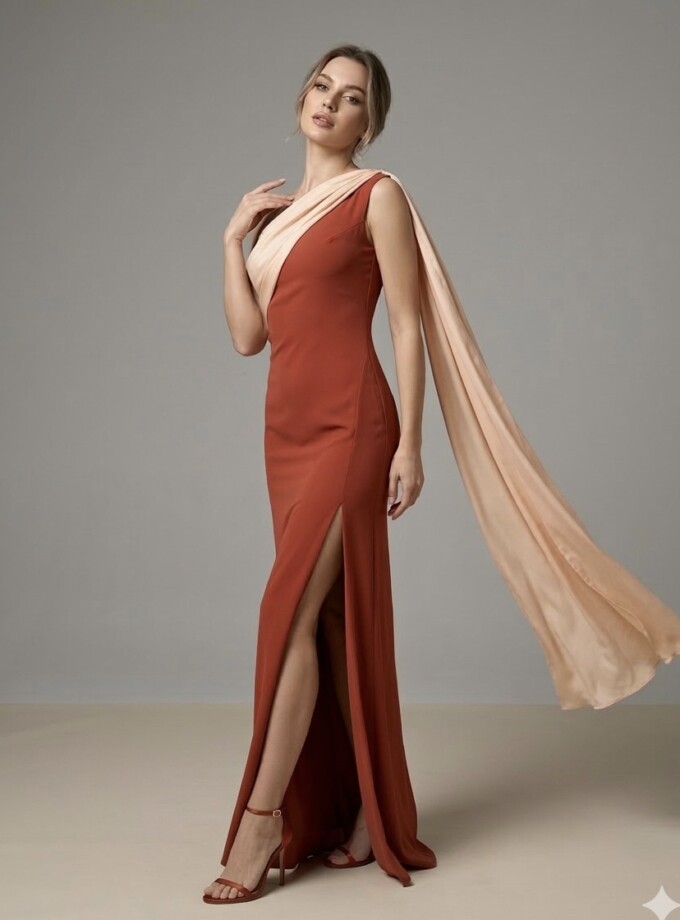 Vestido Bicolor Asimétrico Ala