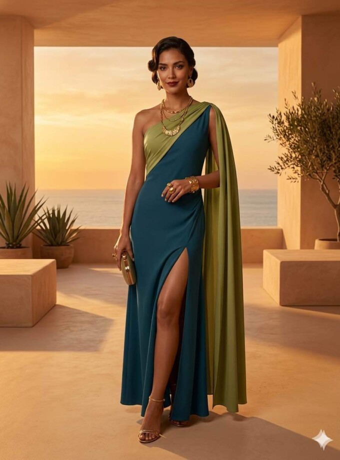 Vestido Bicolor Asimétrico Ala