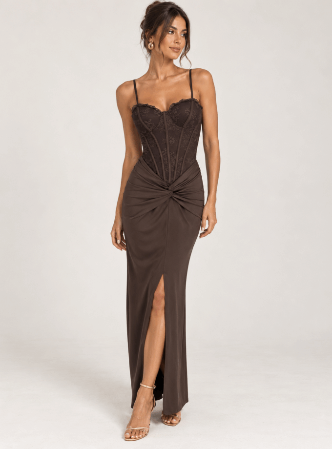 Vestido Corsé Encaje Seda Nudo