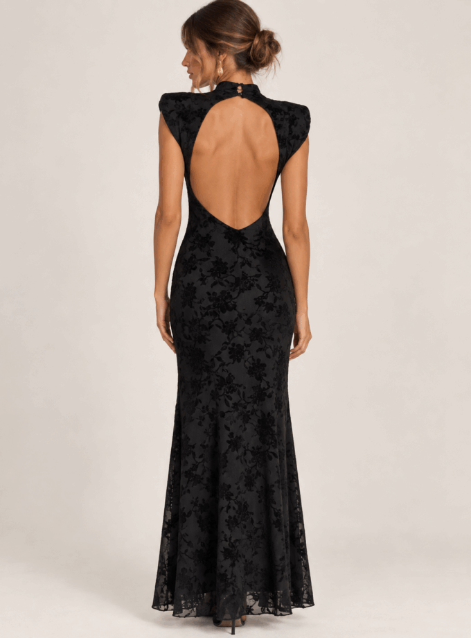 Vestido Estampado Terciopelo Hombreras Espalda