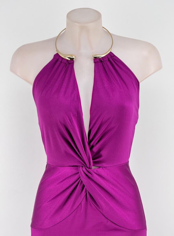 Vestido Seda Nudo Collar