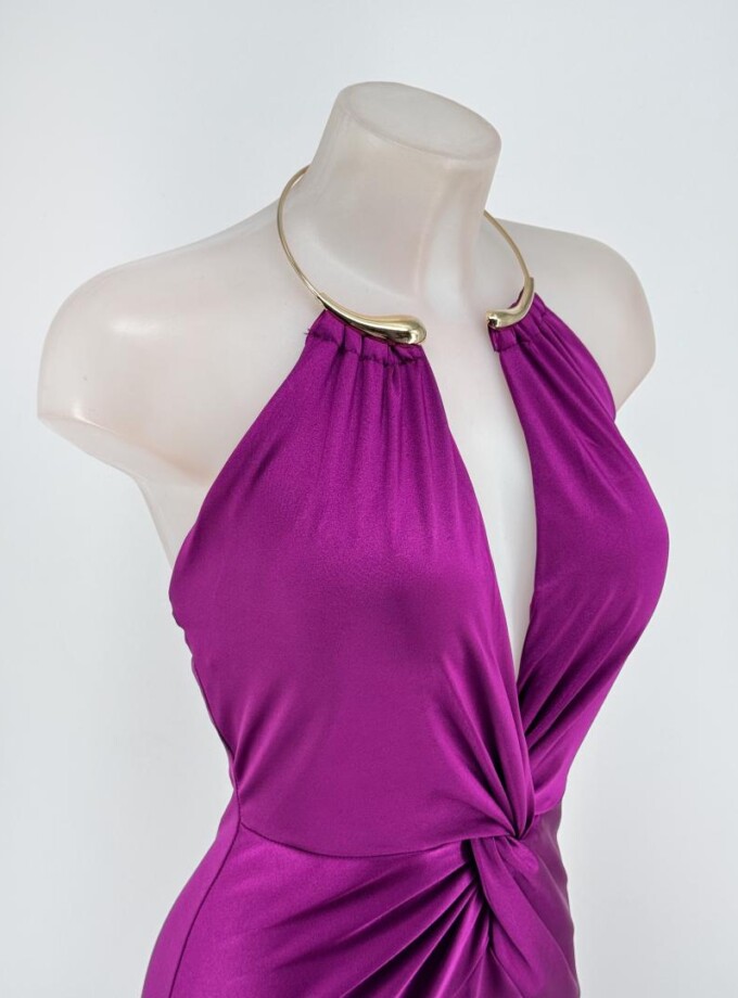 Vestido Seda Nudo Collar
