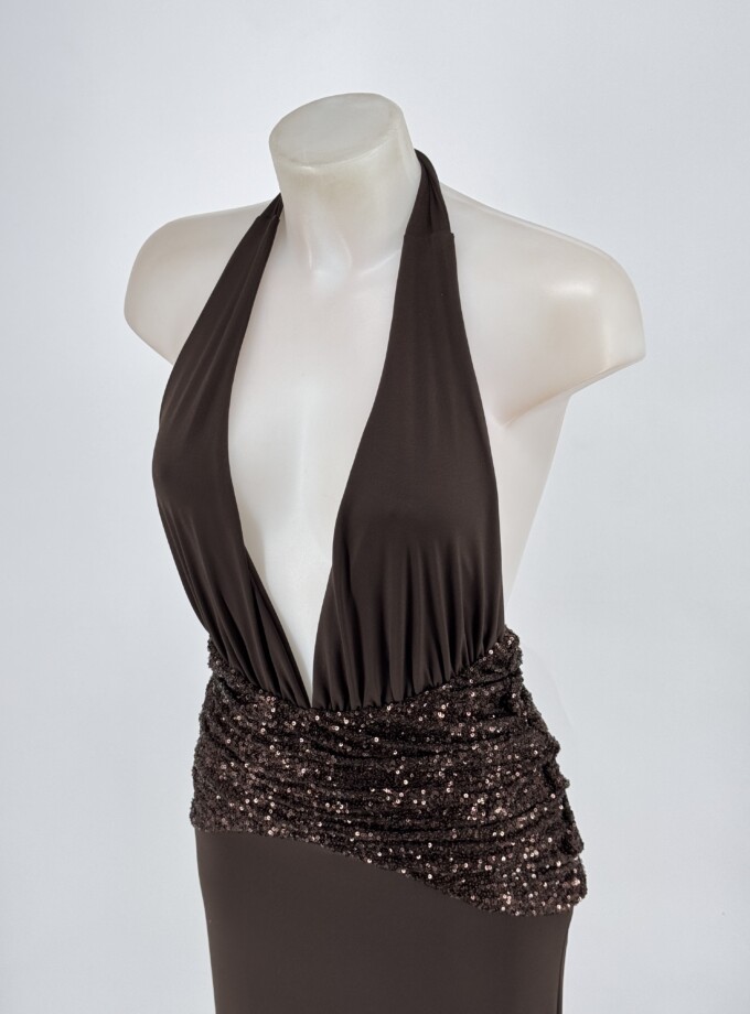 Vestido Cintura Lentejuelas Escote