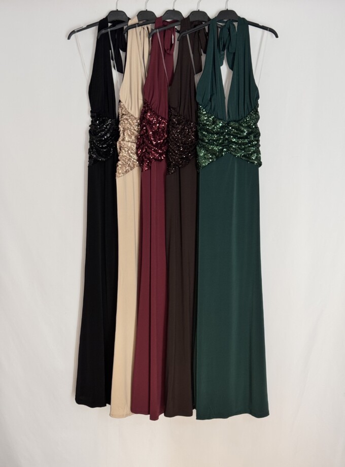 Vestido Cintura Lentejuelas Escote