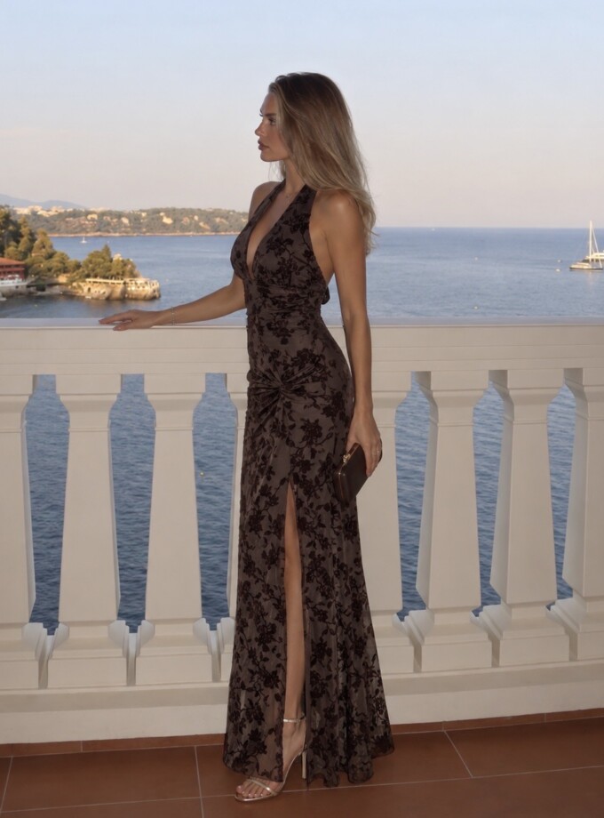 Vestido Estampado Terciopelo Nudo