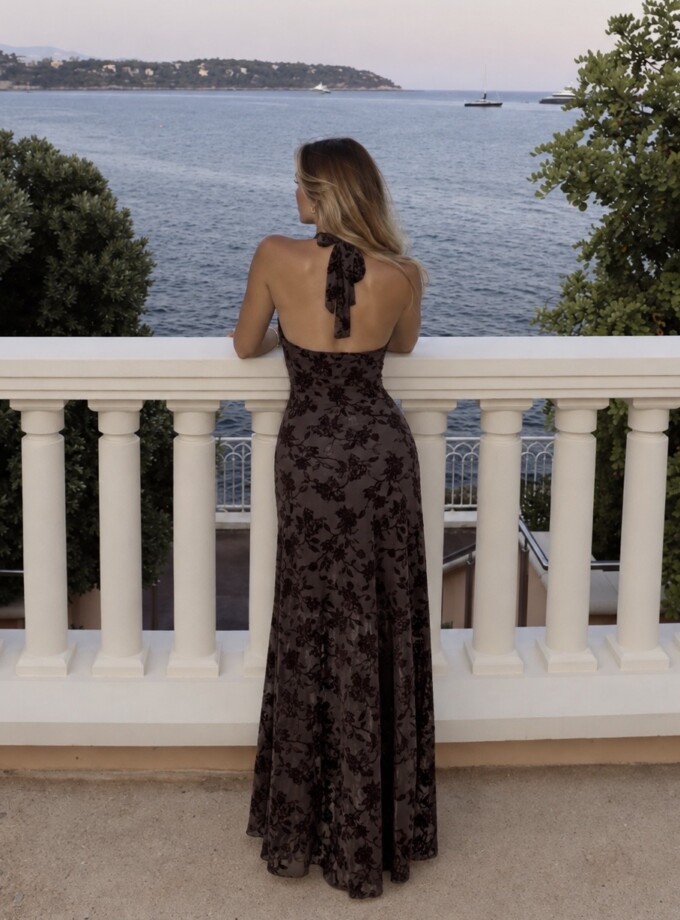 Vestido Estampado Terciopelo Nudo