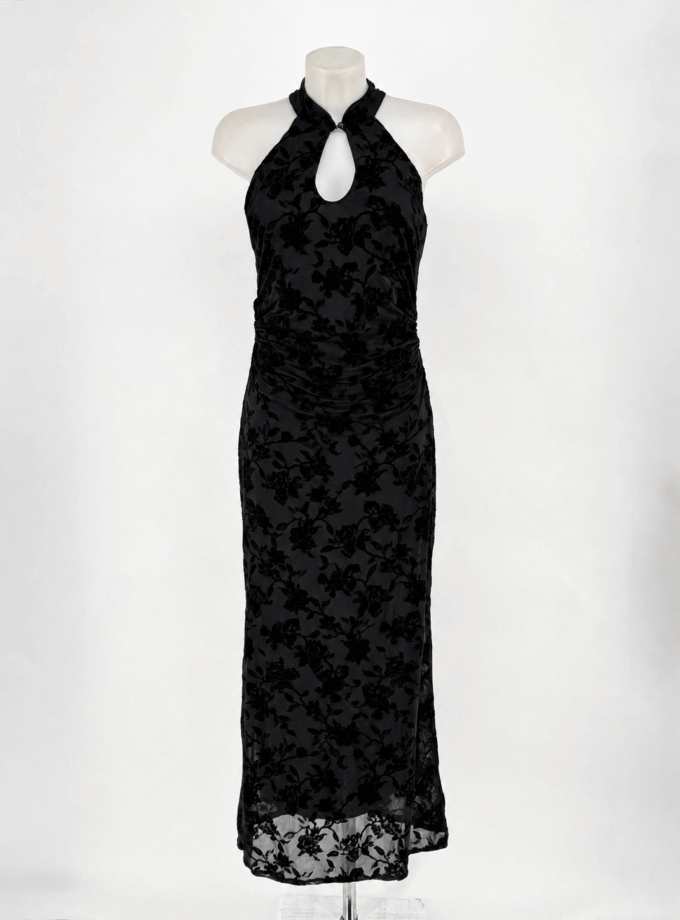 Vestido Estampado Terciopelo Halter