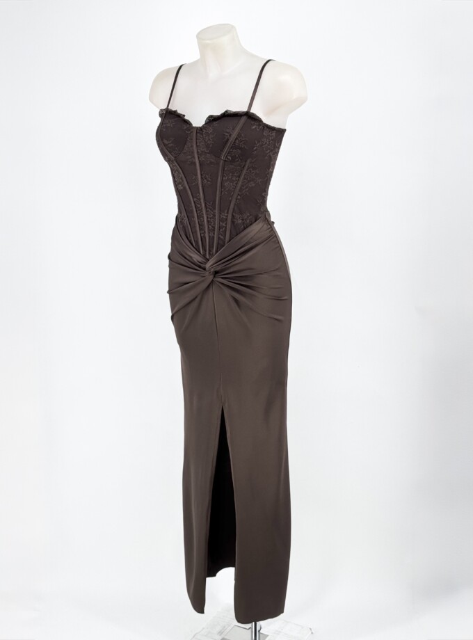 Vestido Corsé Encaje Seda Nudo