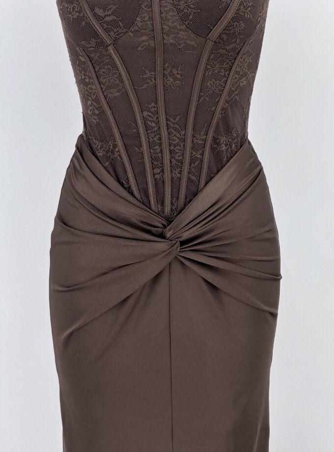 Vestido Corsé Encaje Seda Nudo