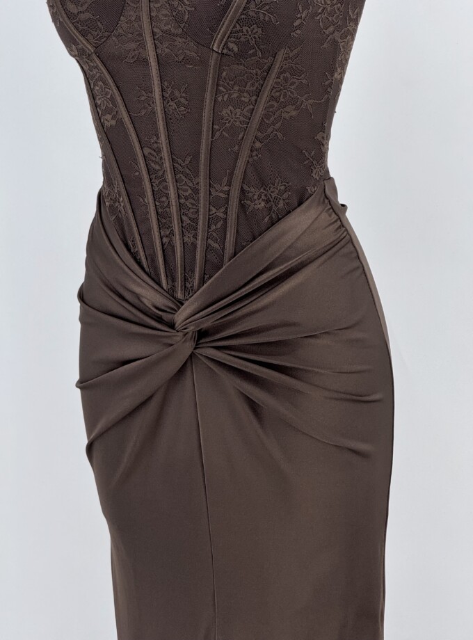 Vestido Corsé Encaje Seda Nudo