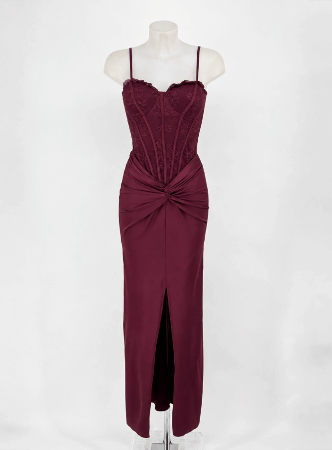 Vestido Corsé Encaje Seda Nudo