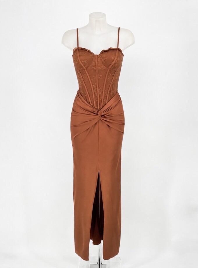 Vestido Corsé Encaje Seda Nudo