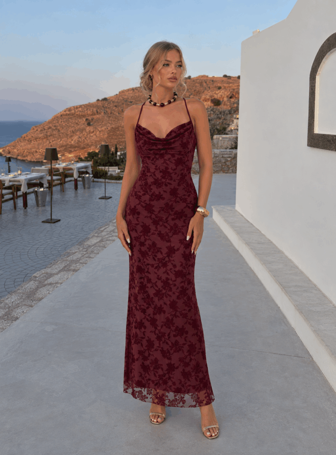 Vestido Estampado Terciopelo Escote Cascada