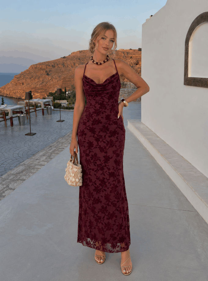 Vestido Estampado Terciopelo Escote Cascada