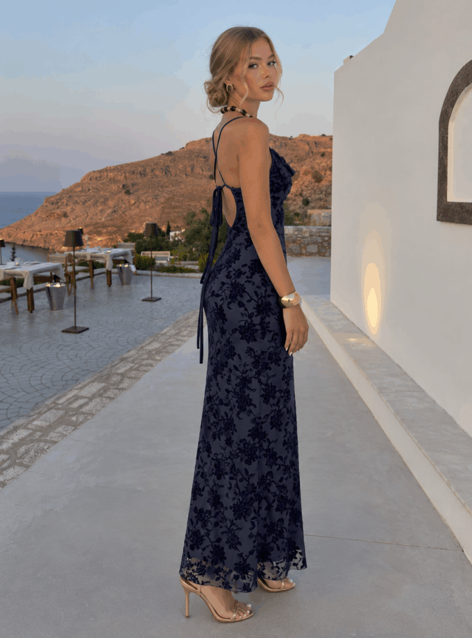 Vestido Estampado Terciopelo Escote Cascada