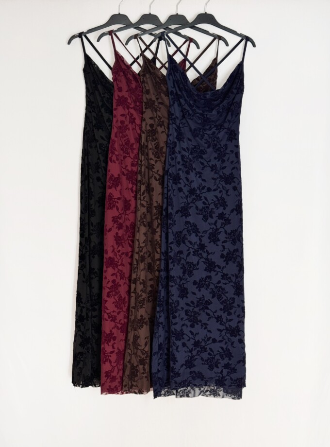 Vestido Estampado Terciopelo Escote Cascada