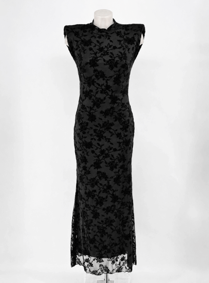 Vestido Estampado Terciopelo Hombreras Espalda