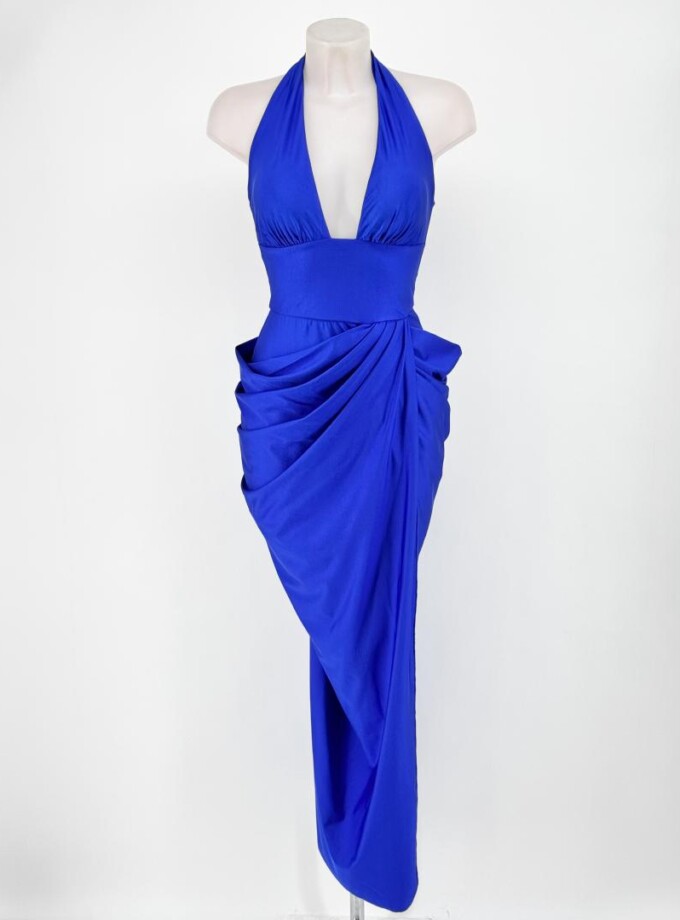 Vestido Cascada Asimétrica Cadera Escote Seda