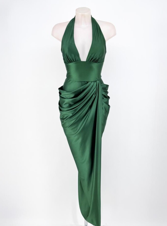 Vestido Cascada Asimétrica Cadera Escote Seda