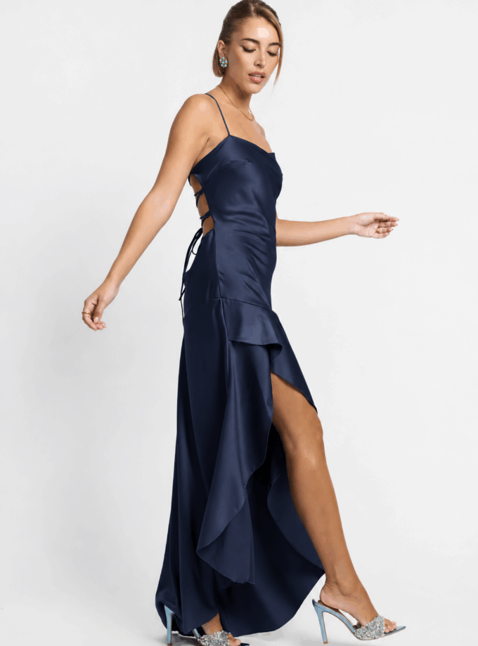 Vestido Seda Volante Espalda Cruzada