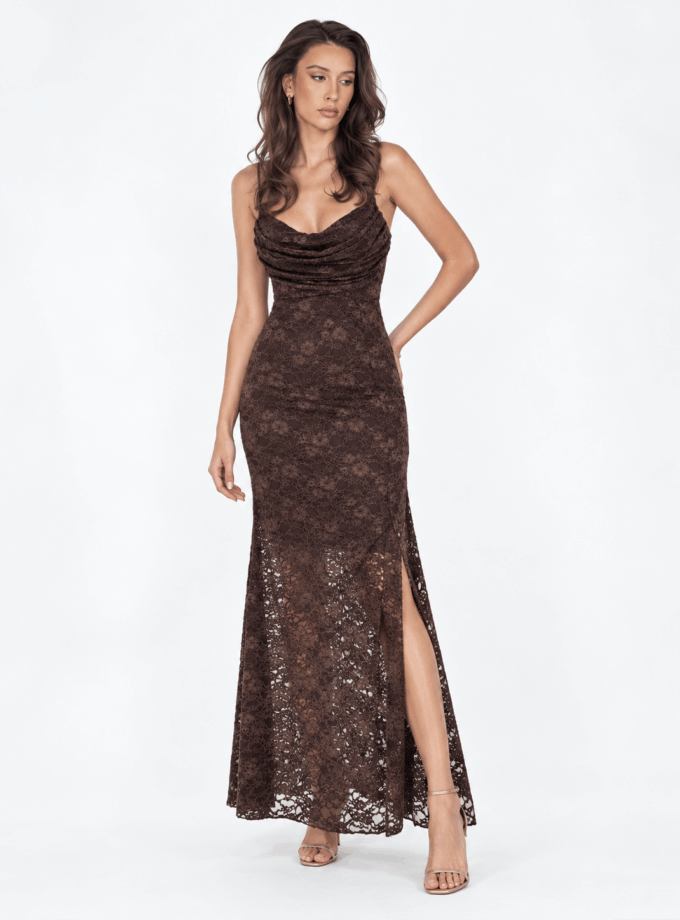 Vestido Sirena Encaje Drapeado Pecho