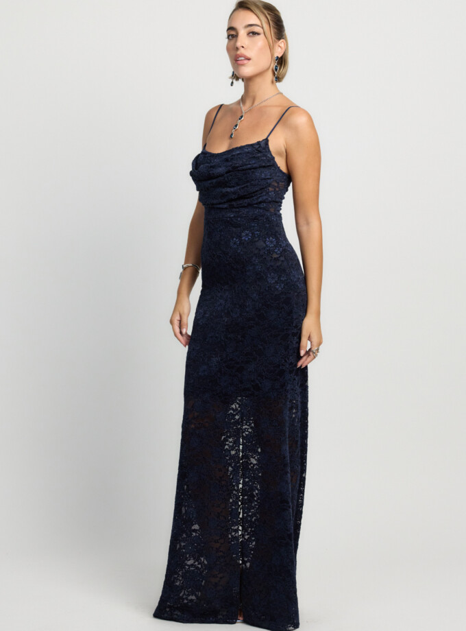 Vestido Sirena Encaje Drapeado Pecho