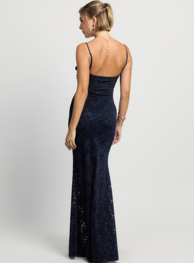 Vestido Sirena Encaje Drapeado Pecho