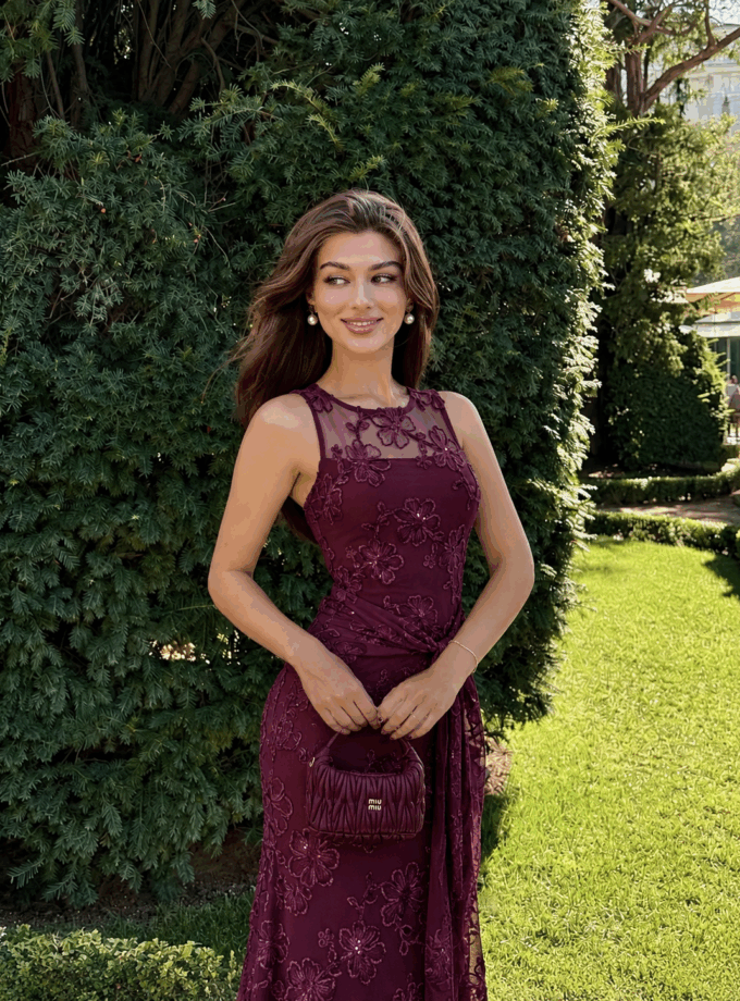 Vestido Tul Bordado Flores Lazada