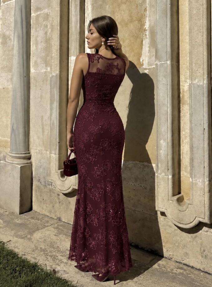 Vestido Tul Bordado Flores Lazada